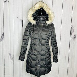 Betsey Johnson Coat Size S Womens Faux Fur Hooded Full Zip Puffer Jacket Black